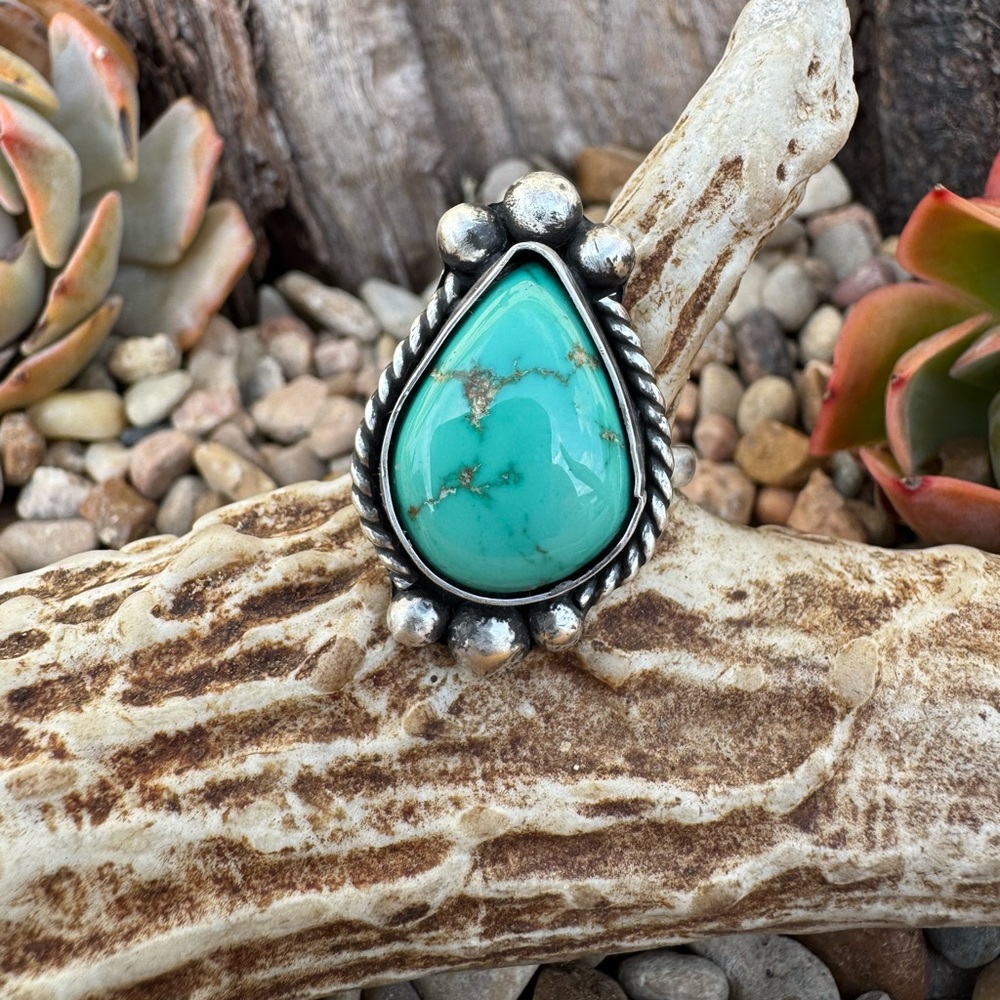 Black Jack Turquoise Sterling Silver Teardrop Adjustable Ring